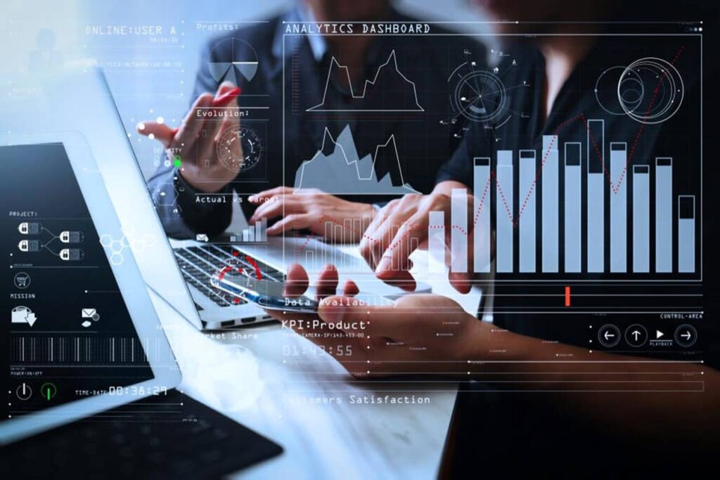 Person interacting with a digital analytics dashboard.